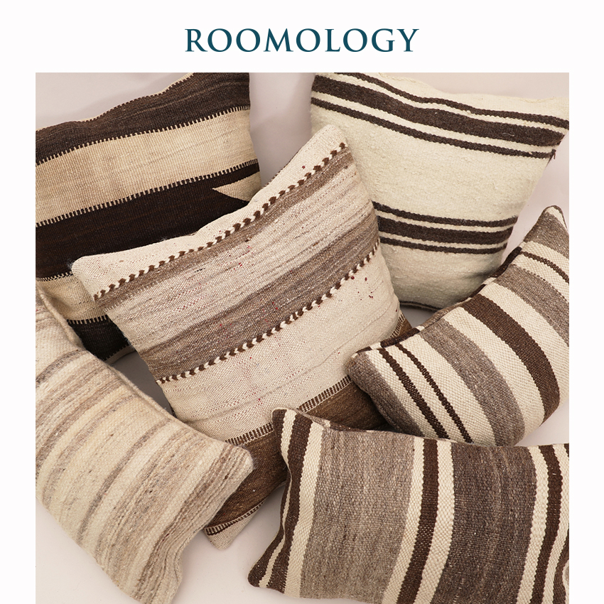Roomology摩洛哥羊毛手工编织平织条纹抱枕靠背汽车靠枕