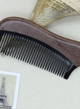 正宗新款天然红檀木牛角梳角木梳子防静电防止脱发按摩刻字送梳袋