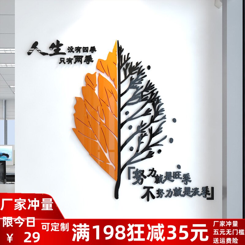 励志语录墙贴立体销售自粘正能量奋斗自律标语墙贴纸