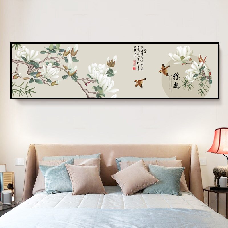 新中式床头挂画房间风景壁画背景墙酒店有框画画