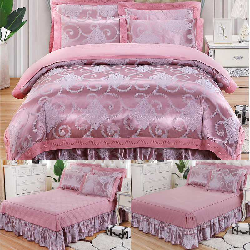 四件套欧式贡锻提花夹棉加厚床裙床罩式结婚庆床上用品被套