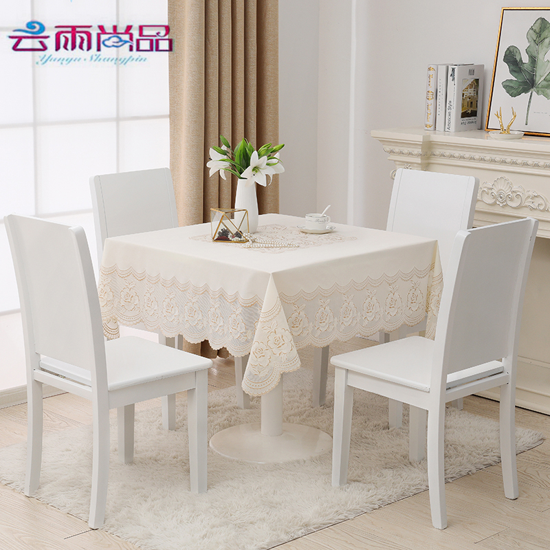 PVC正方形桌布防水防油免洗田园家用简约八仙麻将桌蕾丝台布塑料