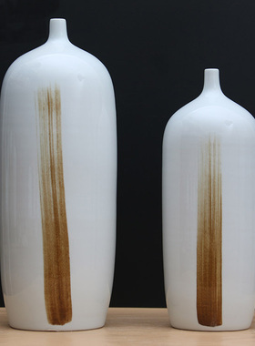 新中式陶瓷白色花瓶细口样板房软装摆件简美酒店售楼处花器摆设品