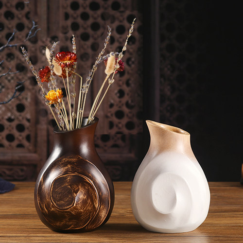 泰国创意实木小花瓶复古芒果木雕橱窗装饰花瓶摆件工艺品东南亚风