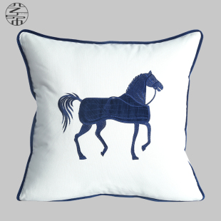 新中式古典蓝色马刺绣沙发抱枕 样板间客厅床头现代布艺软装靠垫