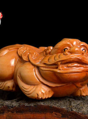 肥城桃木貔貅手把件木雕 文玩桃木把玩件小号工艺品