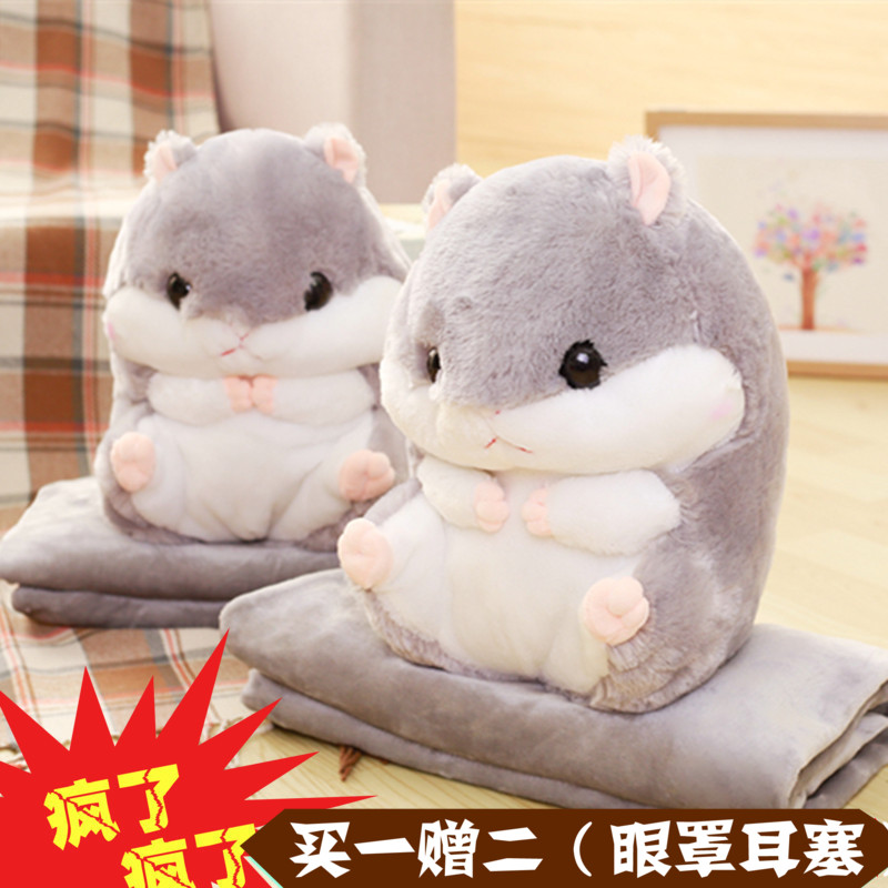 仓鼠龙猫午睡枕坐垫汽车抱枕被子两用靠垫被大号靠枕珊瑚绒空调毯