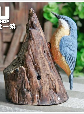 欧式门厅玄关小鸟摆件创意仿真动物影控感应鸟叫器客厅店面装饰