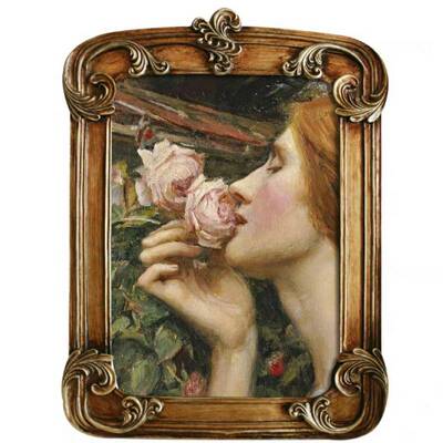 沃特豪斯玫瑰的灵魂法式复古装饰画铜色浮雕摆台相框卧室玄关挂画