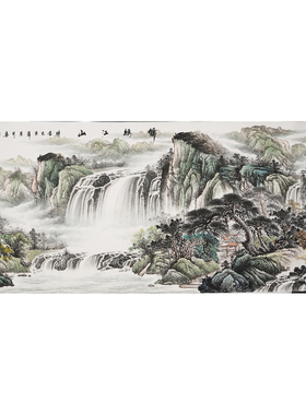 小八尺客厅山水装饰画纯手绘水墨国画办公室手画真迹秦喜聪00002