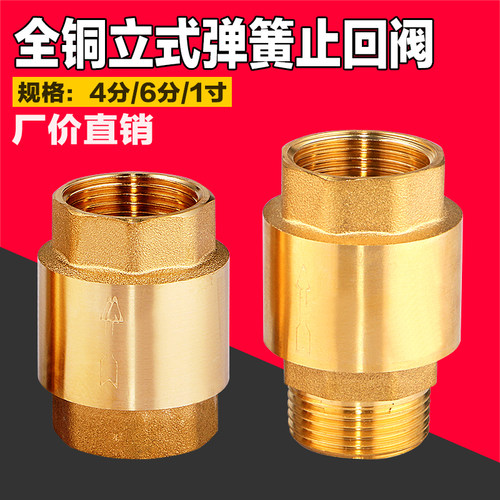 全铜加厚立式止回阀4/6分1寸内丝内外丝水管水表止逆阀弹簧单向阀