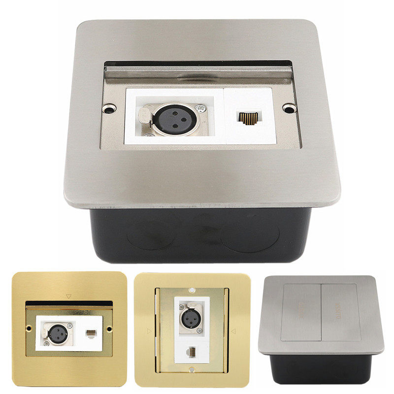 卡农话筒带网络线地插大三芯麦克风调音频超五六七类电脑地面插座