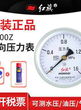 红旗普通压力表 Y-100Z 轴向 精度1.6级 0-60Mpa齐全规格  需定制