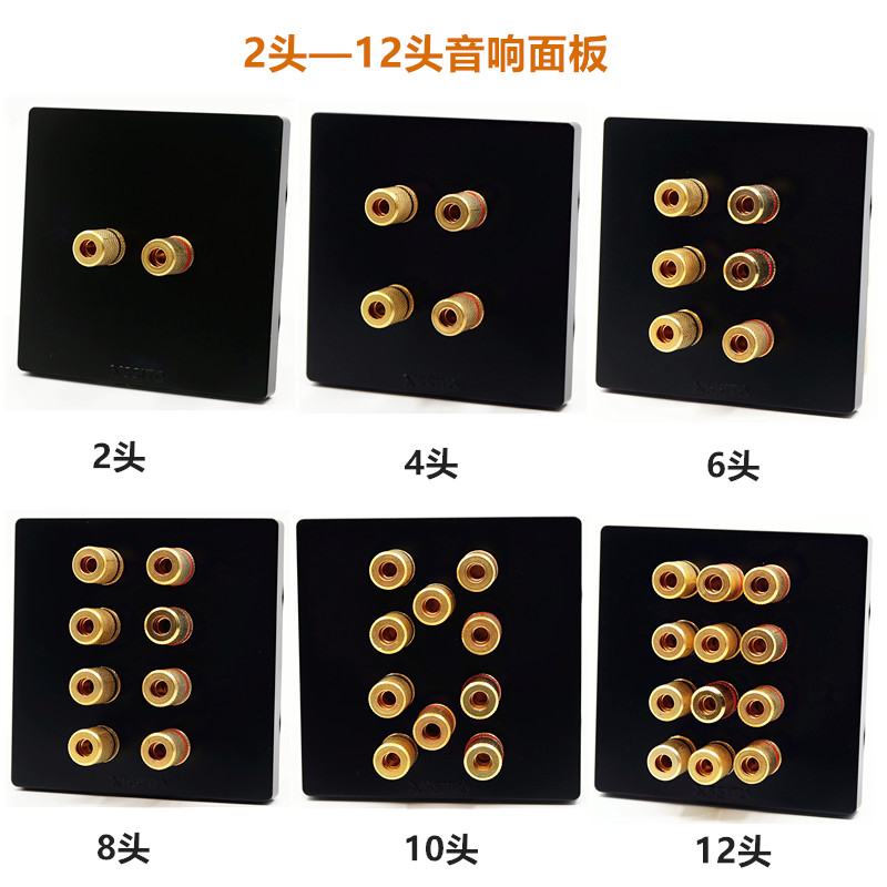 音响插座黑色无边框大面板两四六八十位功放音箱香蕉头多孔插面板