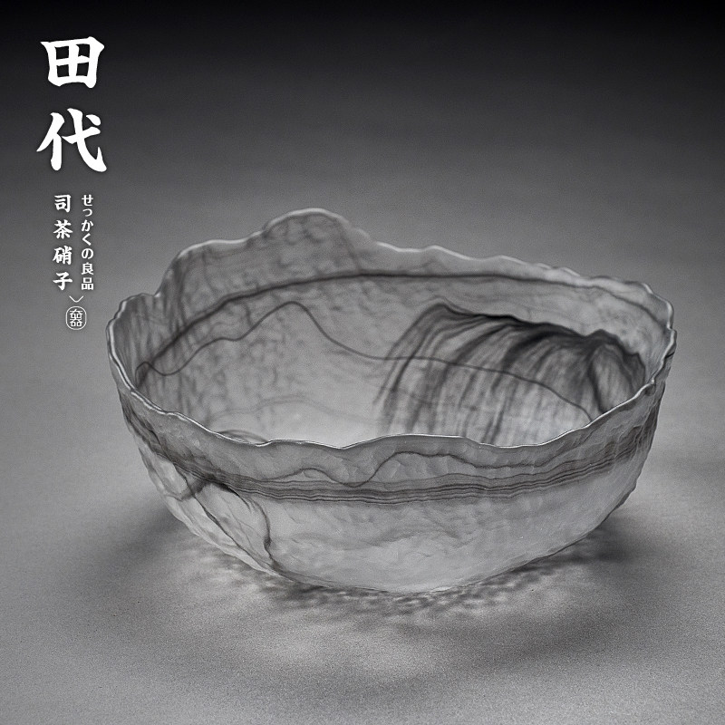 大号玻璃茶洗 建水手工锤纹茶道配件功夫茶具洗茶碗水盂加厚杯洗