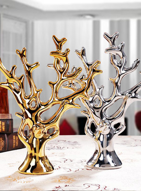 金色发财树小摆件招财欧式轻奢陶瓷工艺家居客厅电视柜酒柜装饰品