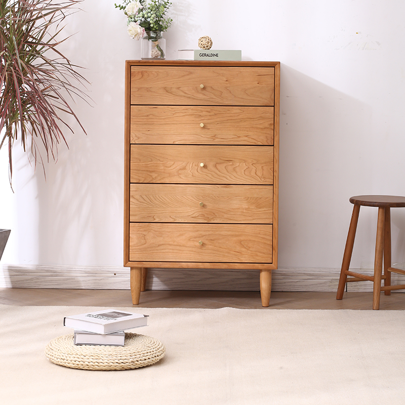 日式实木五斗柜樱桃木北欧卧室现代简约家具橡木柜斗柜客厅储物柜