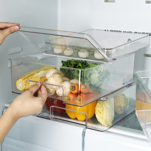 翻盖冰箱收纳盒 果蔬整理盒 抽屉式 可叠加冷藏冷冻储物食品储物盒