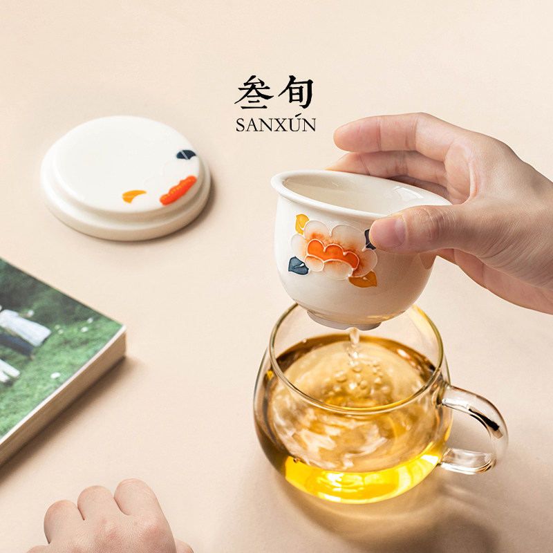 叁旬玻璃茶杯家用茶水分离泡茶杯可爱女K办公室带把过滤花茶水杯