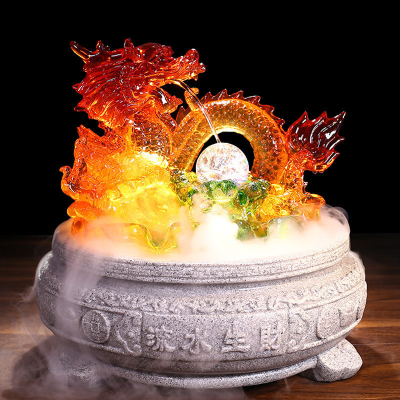 喷泉流水生财琉璃龙摆件室内x装饰工艺品现代家居客厅招财聚宝盆