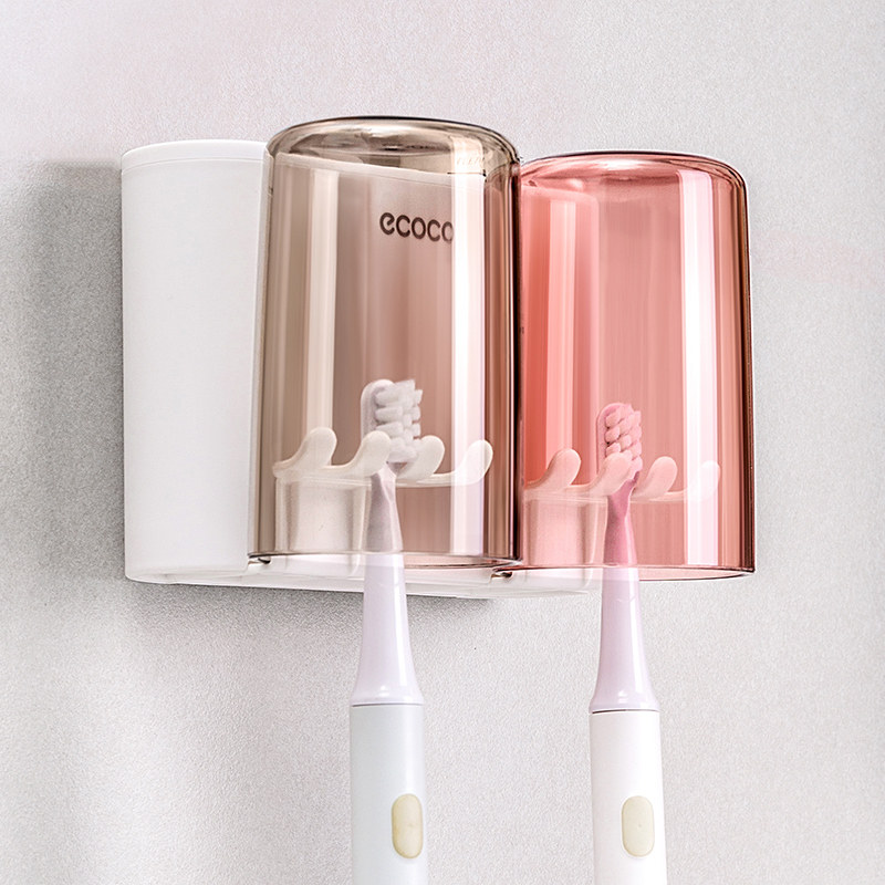 牙刷置物架2人情侣牙刷架免打孔双人壁挂J式卫生间杯架 刷牙杯牙