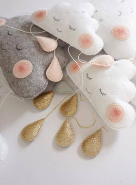 INS爆款手工布艺笑脸白色云朵水滴吊饰壁饰房间墙壁装饰拍照道具