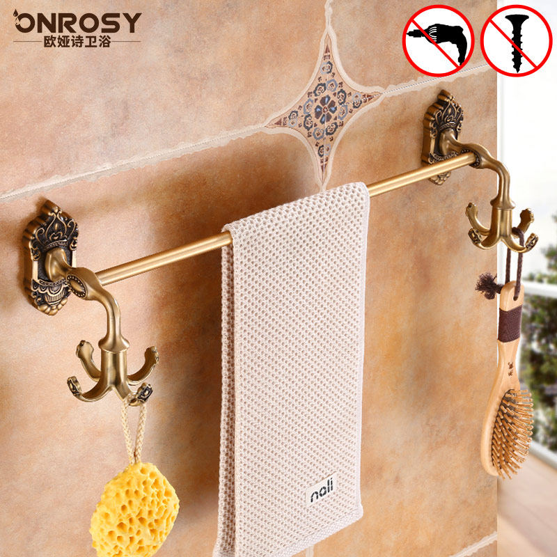 毛巾杆单杆壁挂旋转挂钩欧v式浴室卫生间仿古毛巾挂杆免打孔浴巾