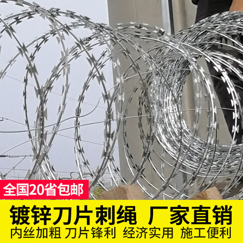 镀锌刀片刺绳围墙刺丝滚笼围墙不锈钢铁丝钢丝防爬防盗防护网厂家