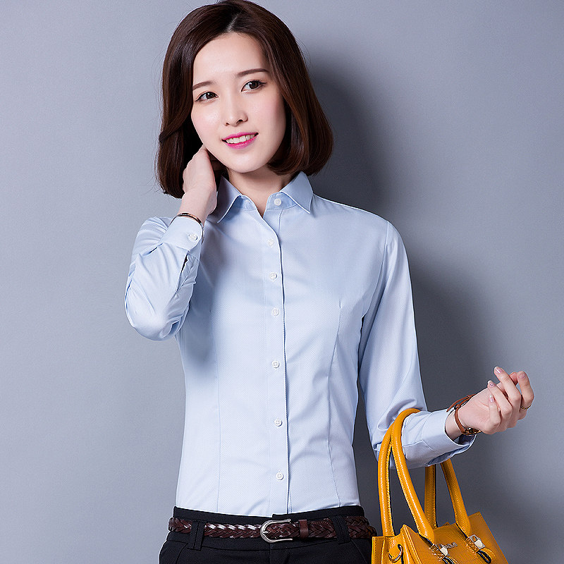 秋装长袖工作服女衬衫韩版商务A免烫打底衫春秋棉质职业正装白衬