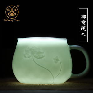 昌南带过带盖影青茶具礼品玲珑杯办公泡茶杯