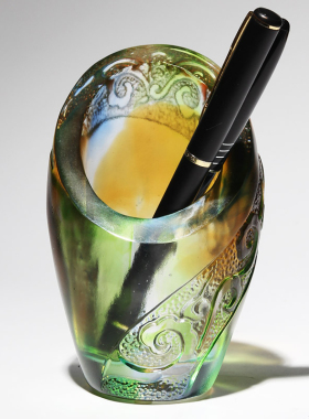 高档琉璃笔筒办公室摆件送领导朋友礼物桌面装饰品家居实用工艺品