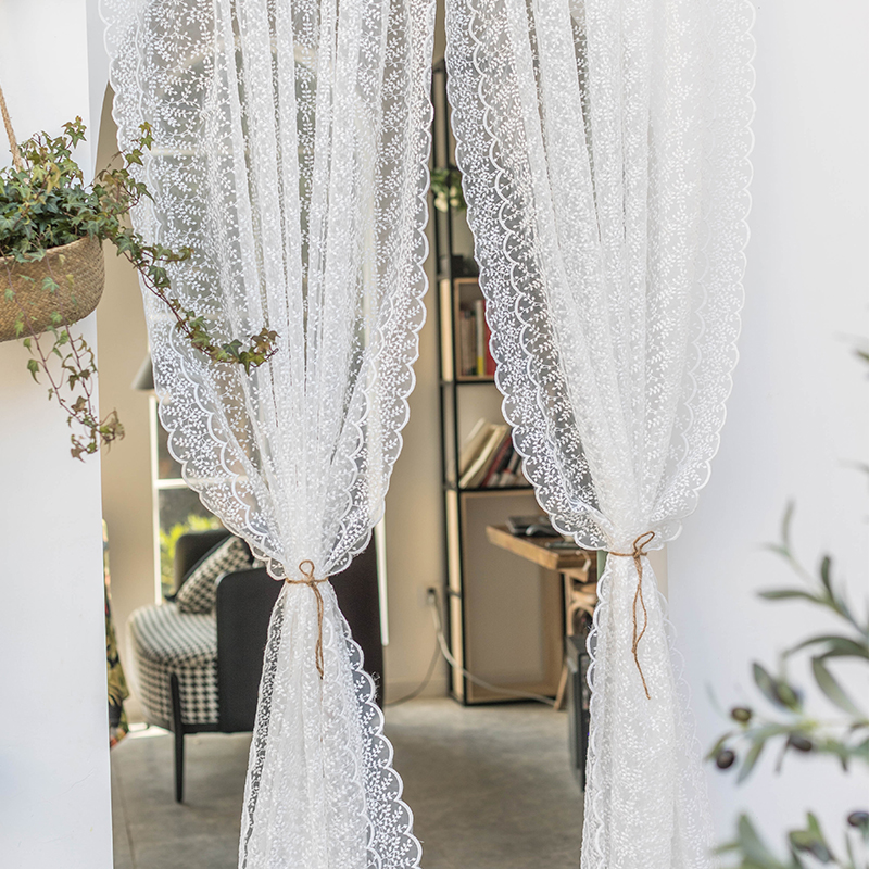 蕾丝白色半帘免打孔短帘韩式田园门帘飘窗纱帘美式乡村隔断厨房帘