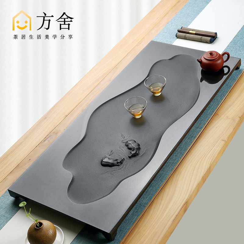 方舍天然整块大号乌金石茶盘干泡小茶台石材石板沥水盘