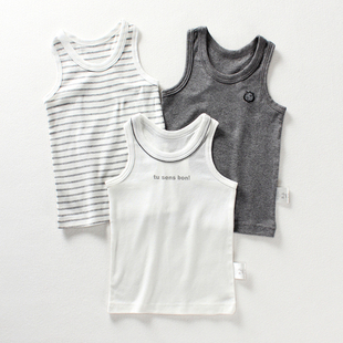 2021夏季 日系纯棉全棉男y童宝宝中小童工字背心跨栏背心纯色 新款