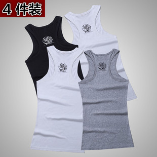 印花汗衫 4件装 衣弹力薄款 纯棉背m心夏圆领运动针织青年修身 男士