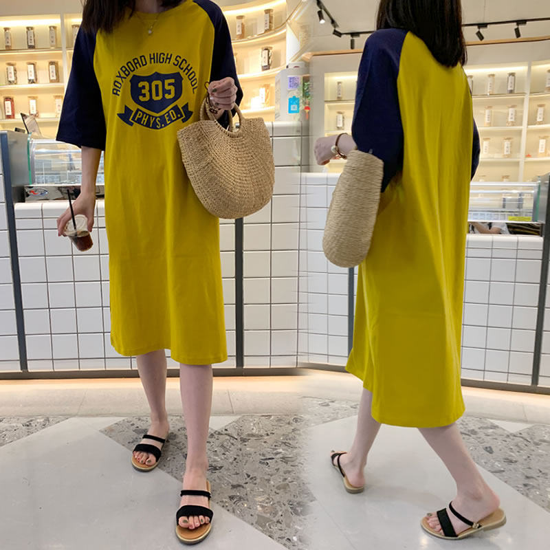 孕妇连衣裙纯棉T恤裙时尚宽松大码长款过膝长裙韩版孕妇夏装裙子