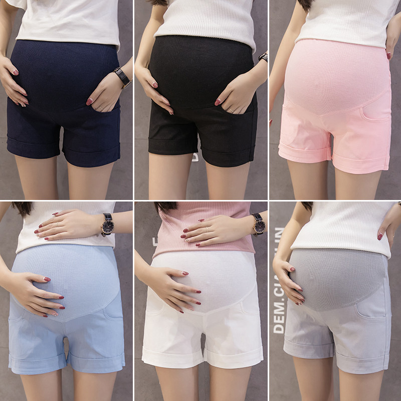 孕妇打底裤夏季纯色百搭高腰托腹短裤2021新款孕妇裤子夏薄款裤头