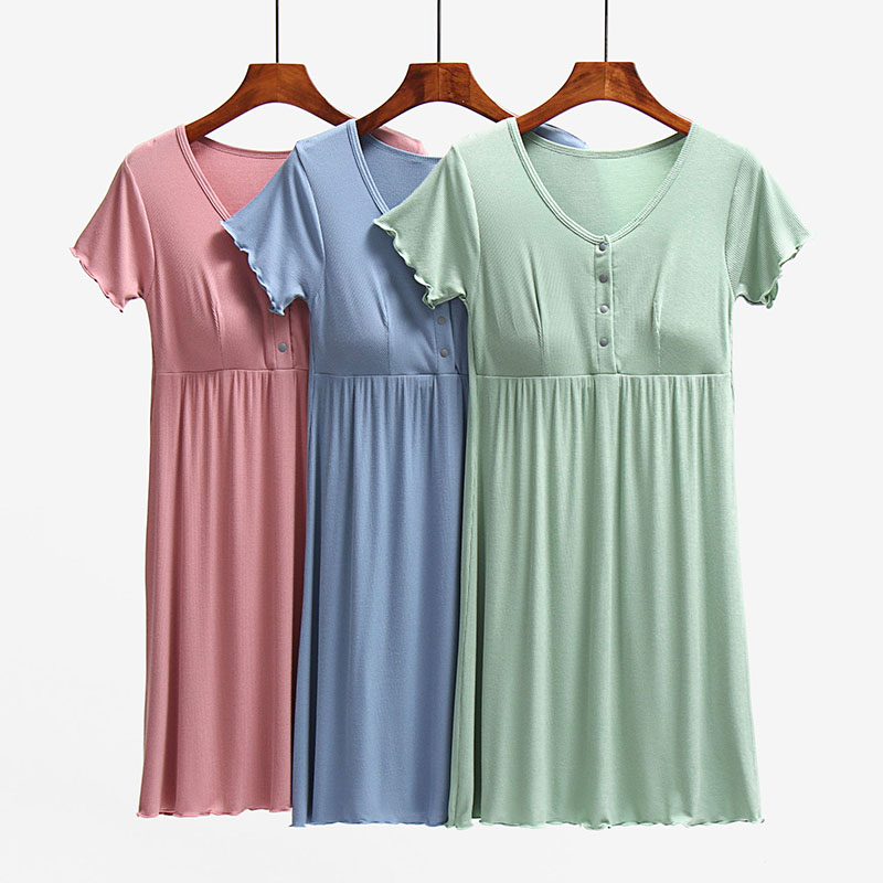 哺乳睡裙夏短袖孕妇睡衣夏季薄款产后月子服大码哺乳连衣裙喂奶裙