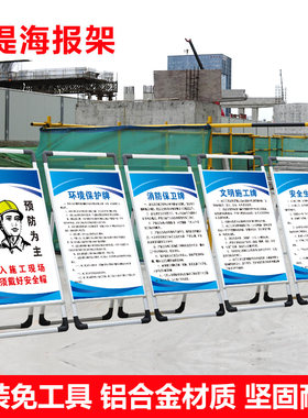 建筑工地五牌一图六牌八牌制度八大员岗位职责手提式铝合金海报展