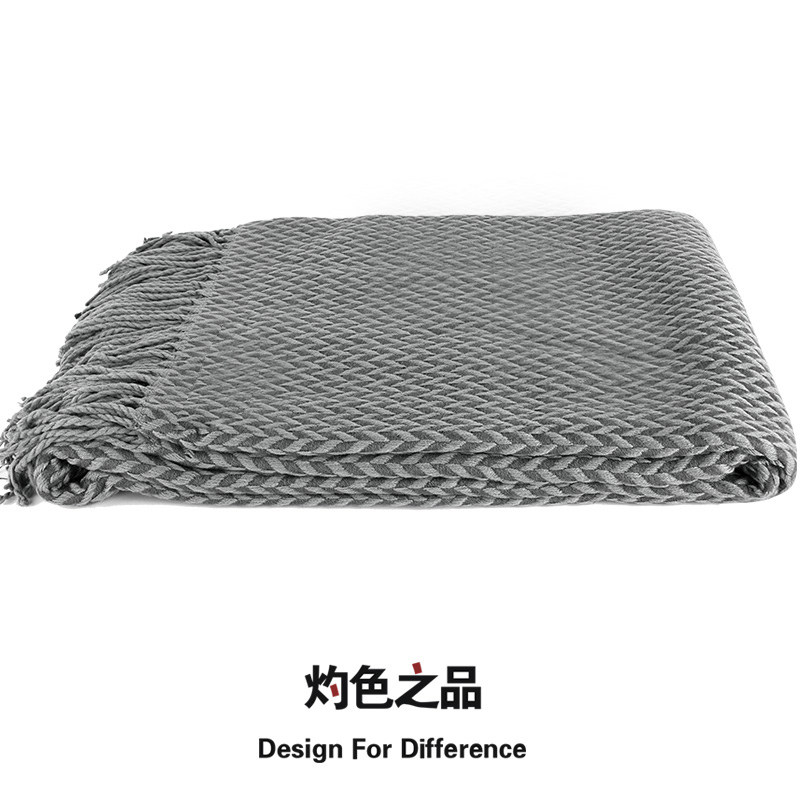 软装针织棉搭巾毯子简约现代样板房装饰盖毯床尾巾床X尾垫灰色床
