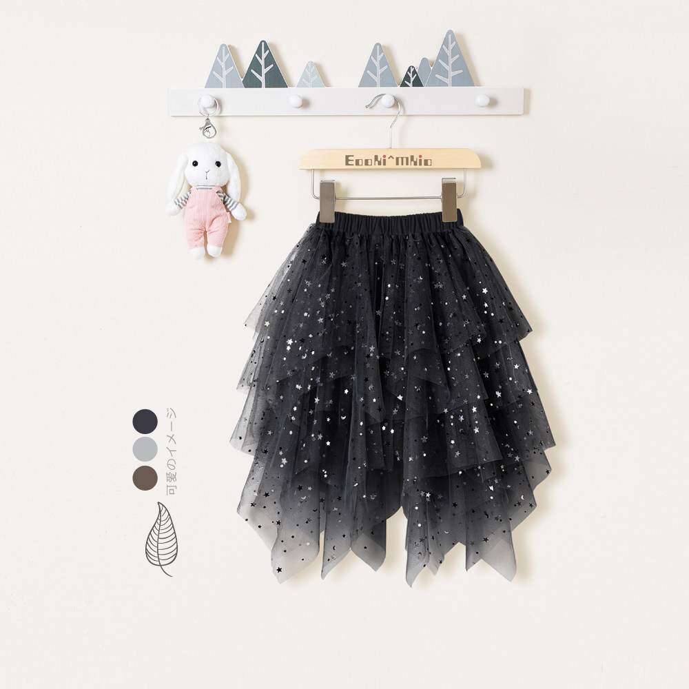 女童不规则亮片夏季网纱半身裙儿童中长款蛋糕裙夏装2021洋气百搭