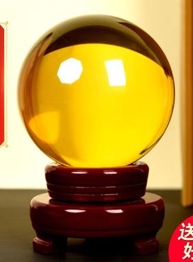 黄白色水晶球摆件紫粉透明圆球玻K璃家居饰品客厅小号