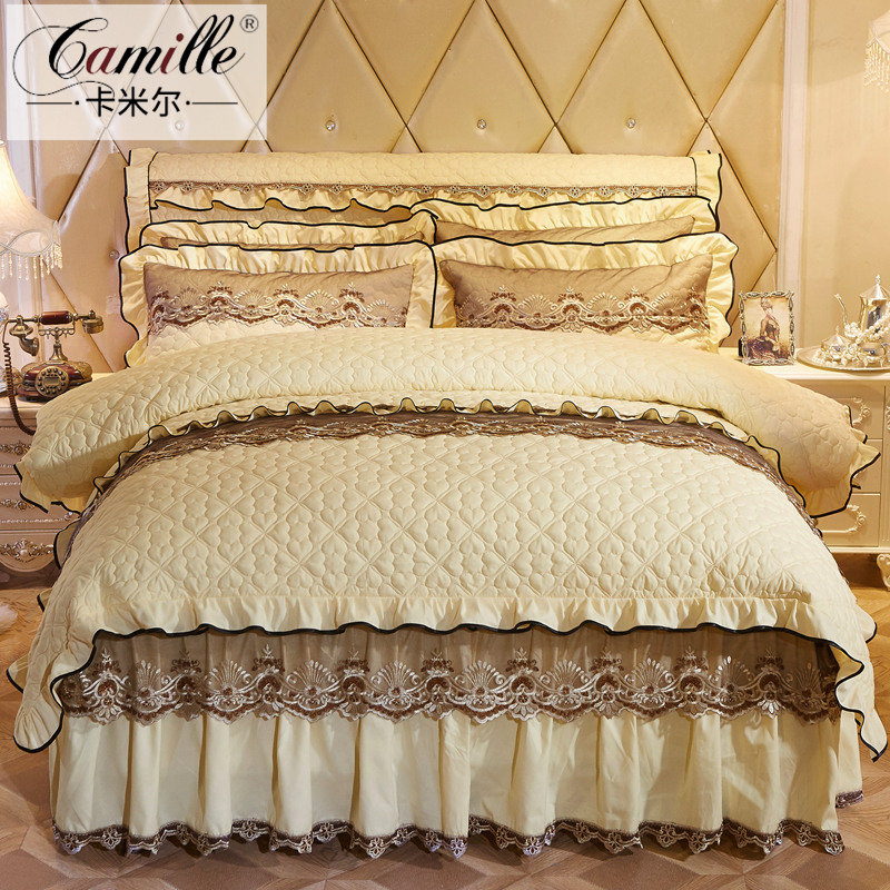 欧式夹棉蕾丝床裙四件套床上用u品1.5m1.8米4件套加厚床罩双人被