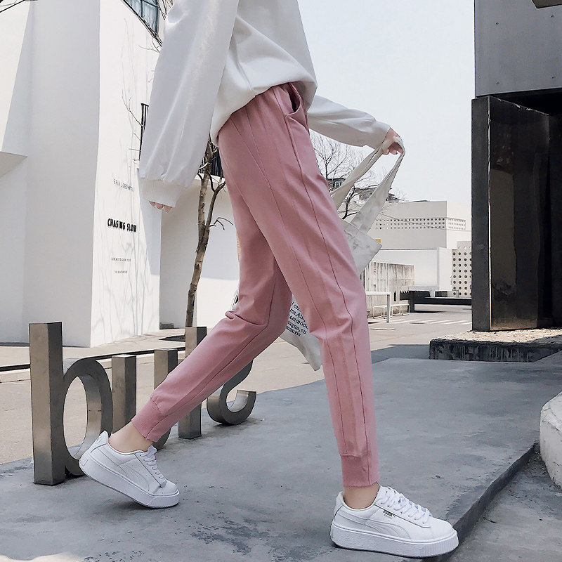 2021新款春季运动裤女裤子宽松加绒小个子束脚萝卜哈伦九分休闲