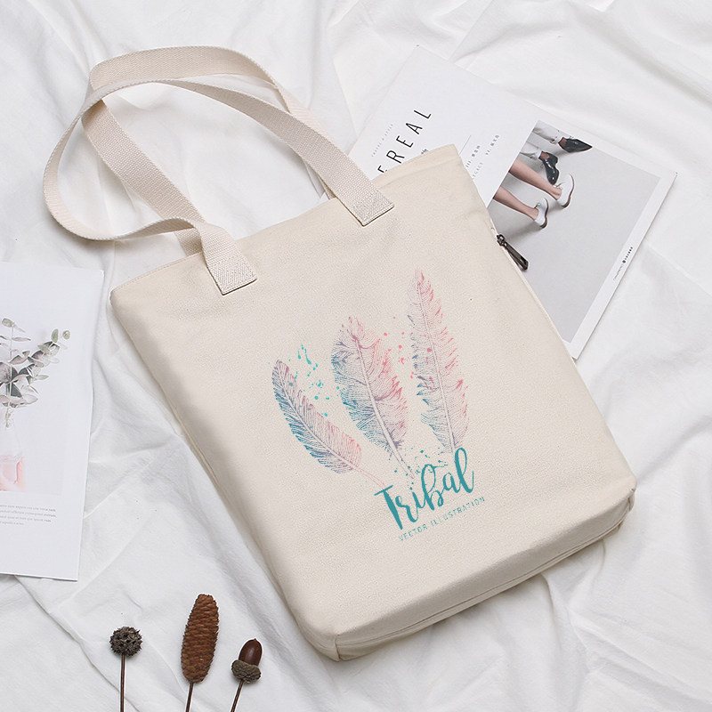 简约百搭大容量帆布袋带拉链款上班森系小清新学生文艺单肩女包包