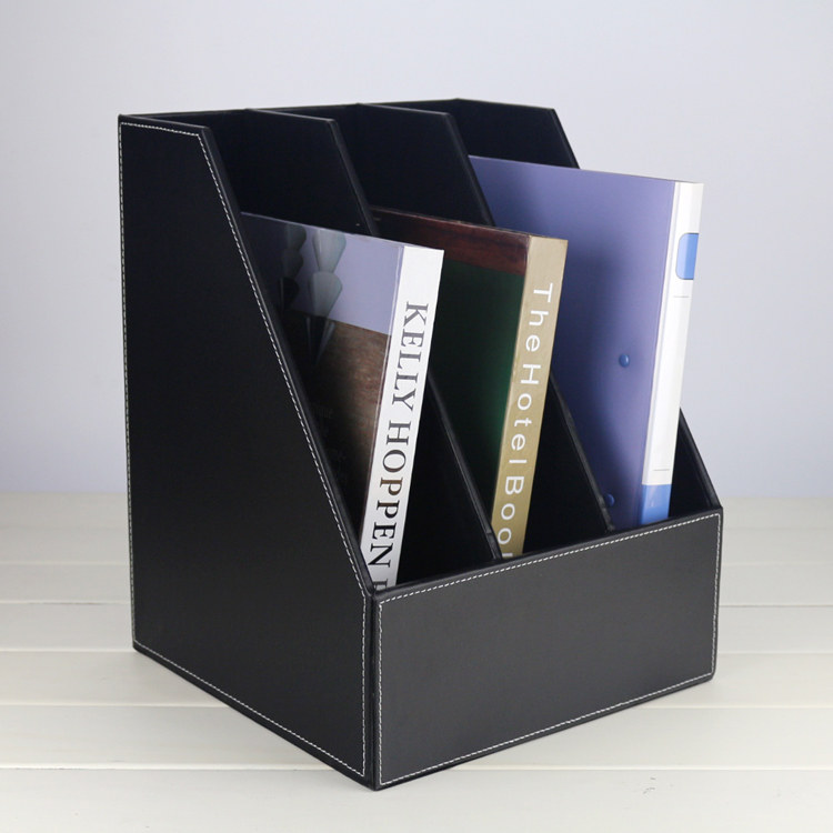 创意皮革多层办公用品桌面文件架资D料架木质a4纸文件框座收纳三