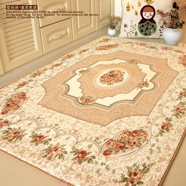 欧式田园地中海玫瑰地毯客厅茶几沙发柔软珊瑚绒地垫卧室水洗