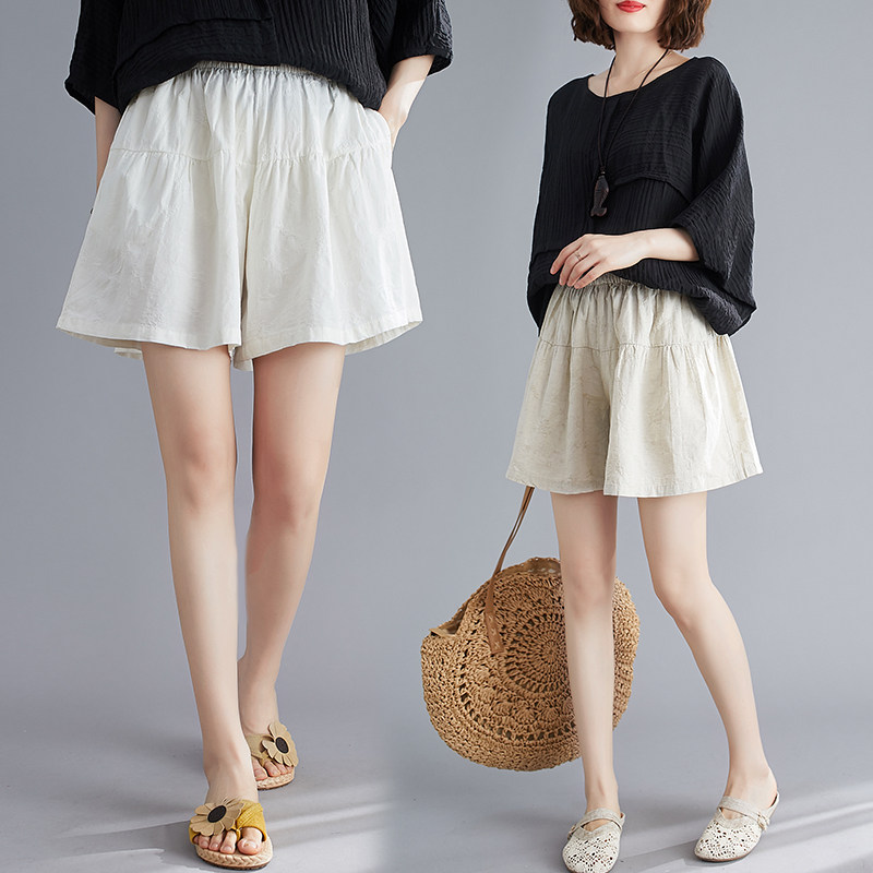 棉麻短裤大码女夏2020新款胖mm宽松亚麻休闲裤松紧腰显瘦阔腿裤裙