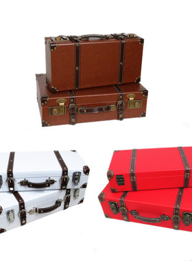 复古手提箱木箱老式皮箱拍摄道具箱店铺橱窗装饰模型陈列摆件家居