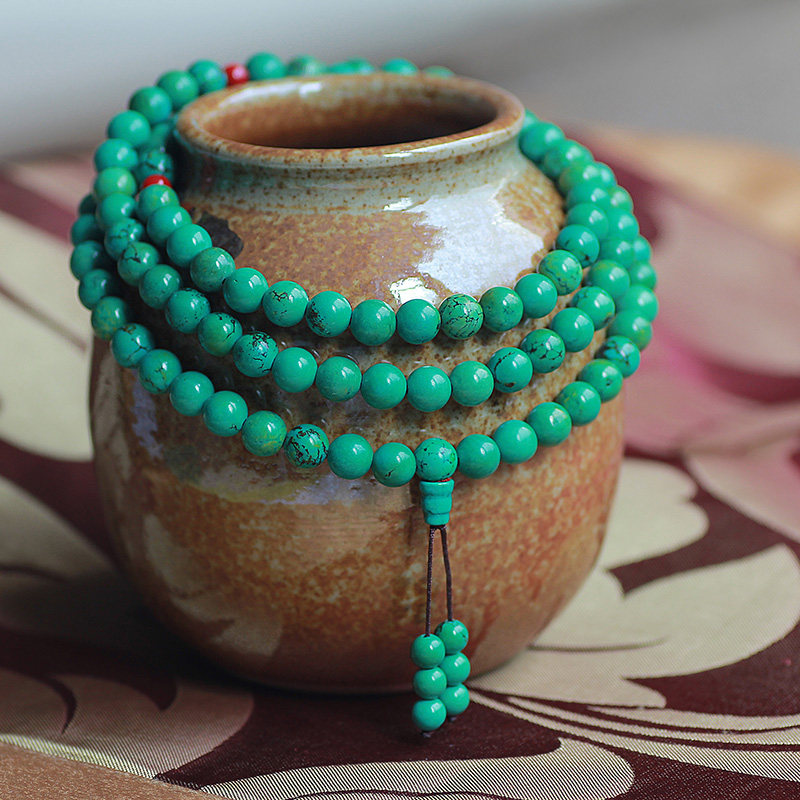 绿松石手串108颗佛珠手链男女配饰转运民族风毛衣链项链长款百搭